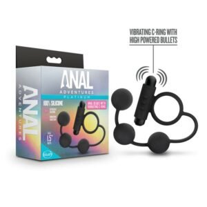 Anal Adventures Platinum - Silicone Anal Beads With Vibrating C-Ring - Black