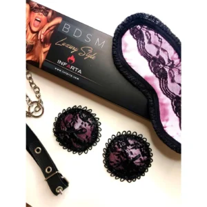 Antifaz Y Pezoneras De Raso Y Puntilla Color Rosa -Infarta Sens-