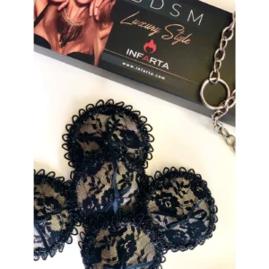 Antifaz Y Pezoneras De Raso Y Puntilla Color Champagne -Infarta Sens-