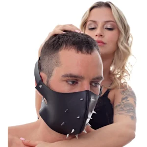 Bozal Tapa Boca Con Puas Eco Cuero Negro