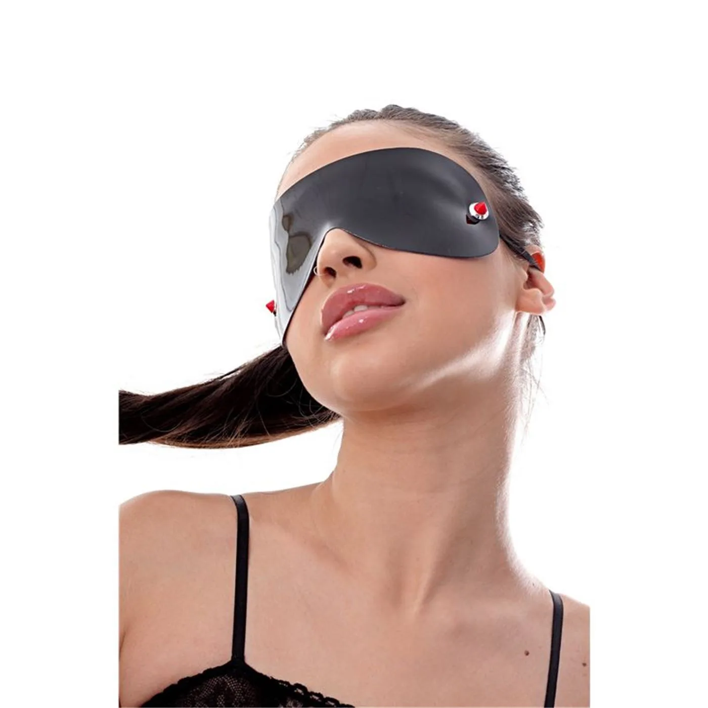 Antifaz Ciego Charol Negro Con Tacha Roja