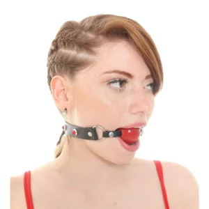 Mordaza Bola Roja Eco Cuero Y Tachas Rojas