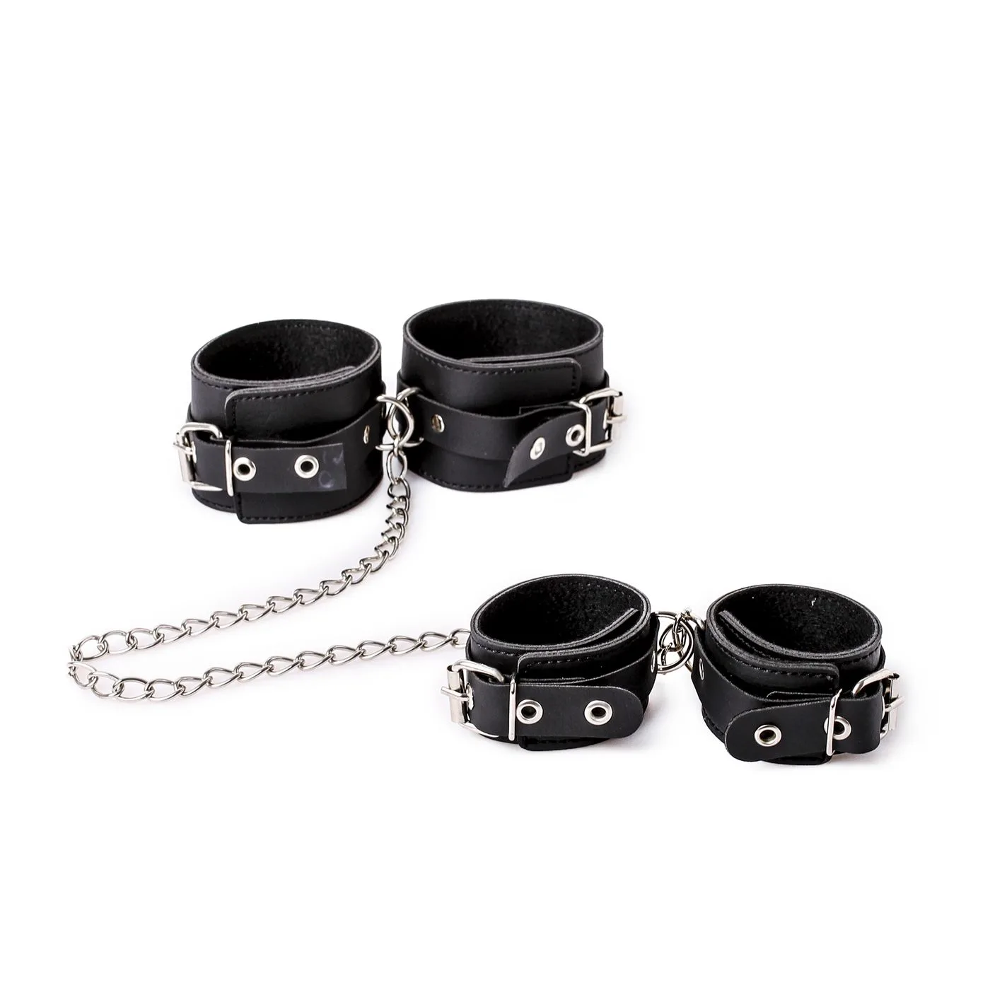 Esposas De Mano Tobillo Con Cadena Larga- Eco-Cuero Negro - Imagen 5