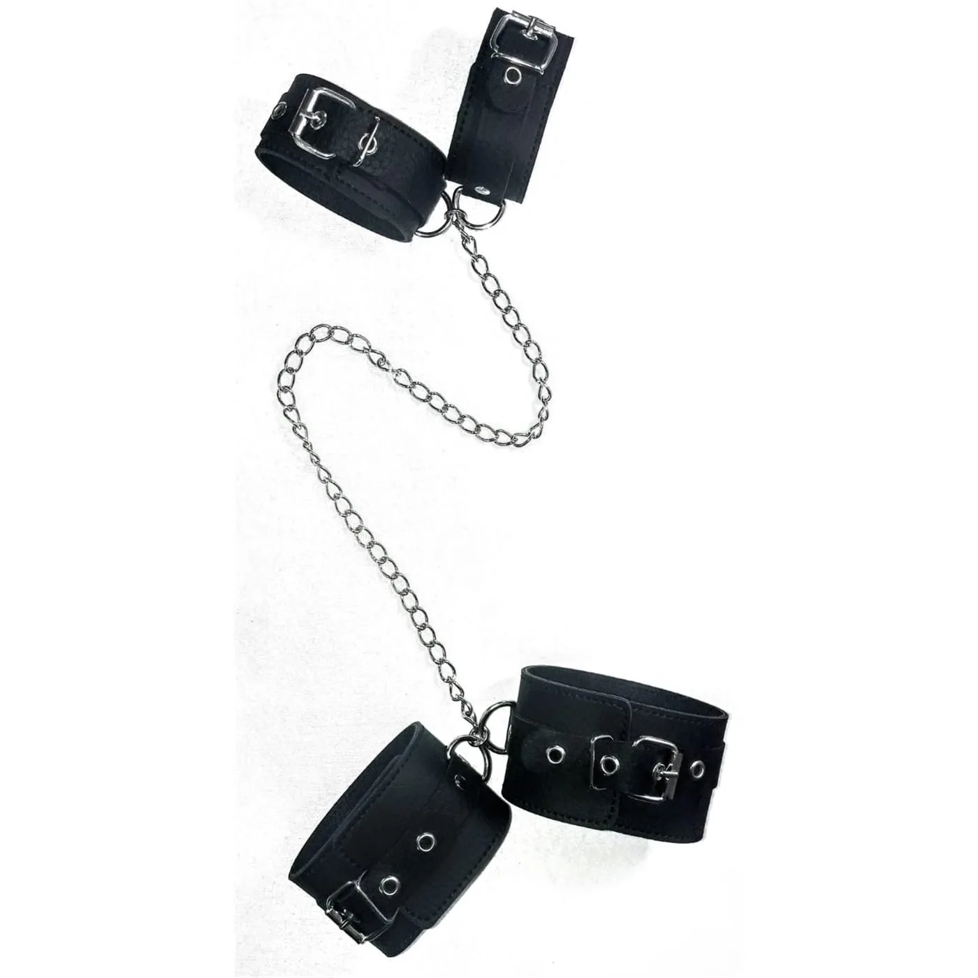 Esposas De Mano Tobillo Con Cadena Larga- Eco-Cuero Negro - Imagen 3