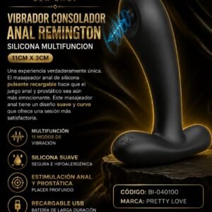 Vibrador Consolador Anal Remington Recargable Silicona Multifuncion 11Cm X 3Cm