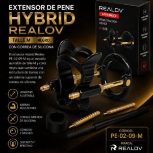 Extensor De Pene Hybrid Realov Talle M Negro Con Correa De Silicona