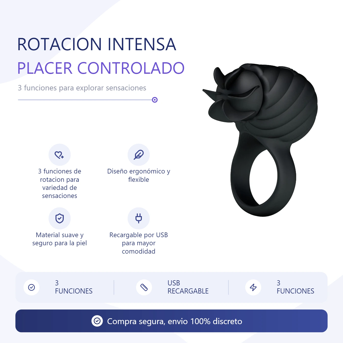 Anillo Rotador Frances 3 Funciones Usb Recargable - Imagen 2