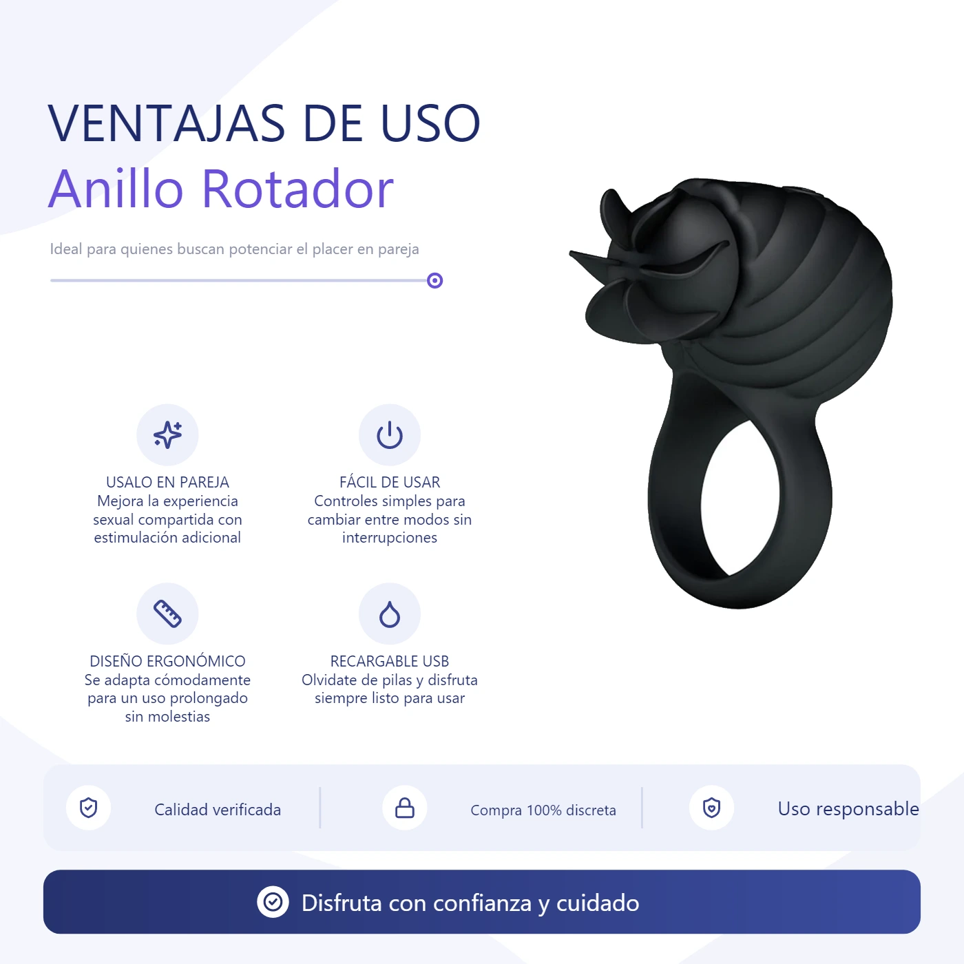 Anillo Rotador Frances 3 Funciones Usb Recargable - Imagen 4