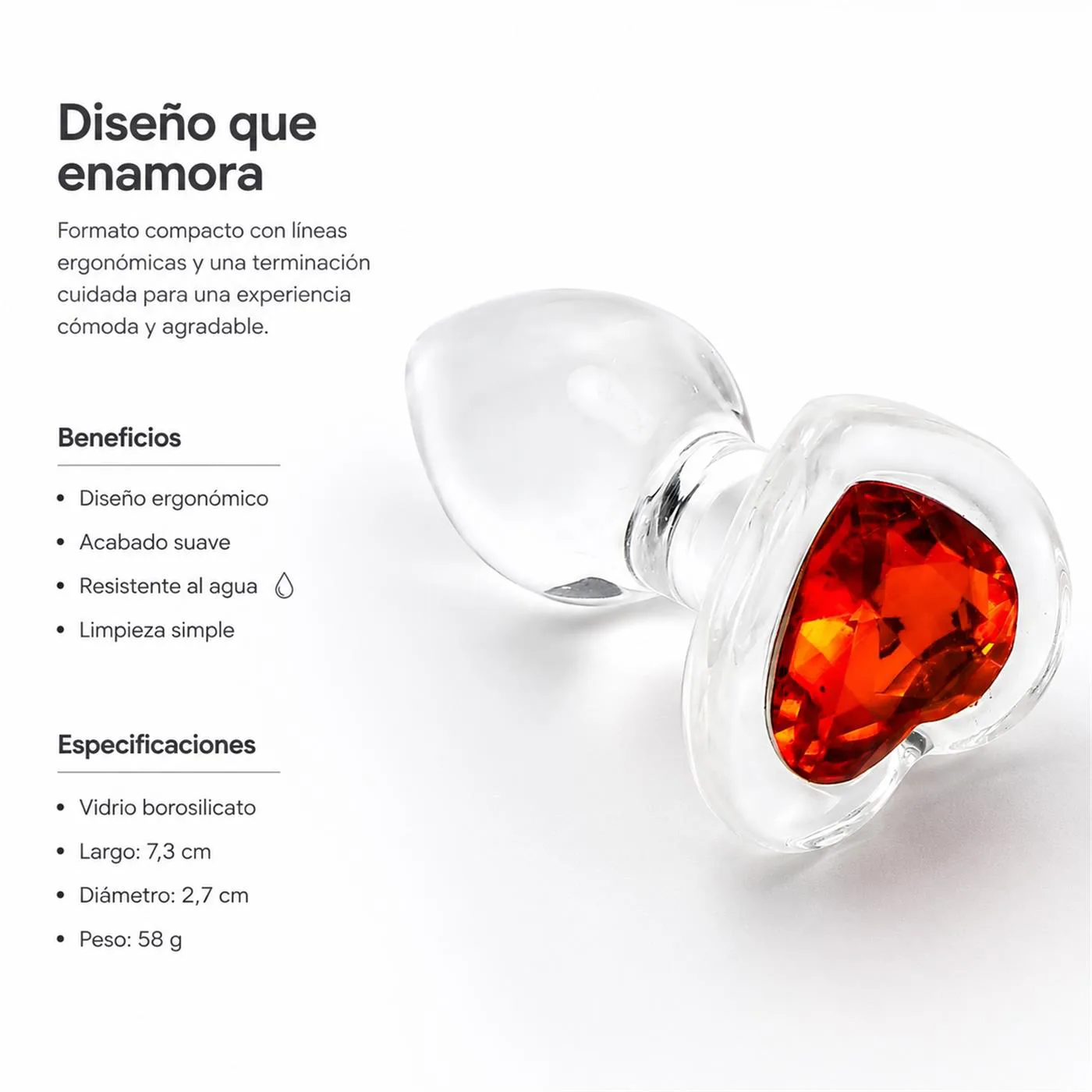 Glass Anal Plug Rosso Cuore Small - Imagen 9