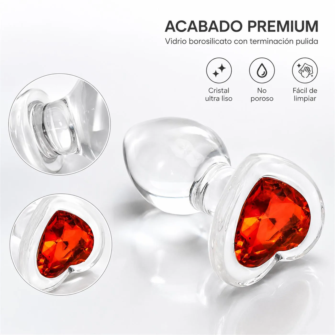 Glass Anal Plug Rosso Cuore Small - Imagen 8