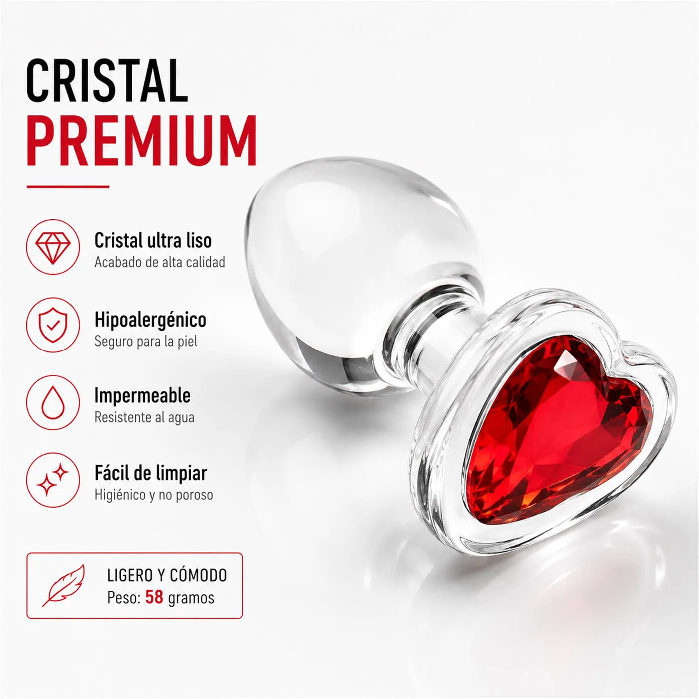 Glass Anal Plug Rosso Cuore Small - Imagen 7