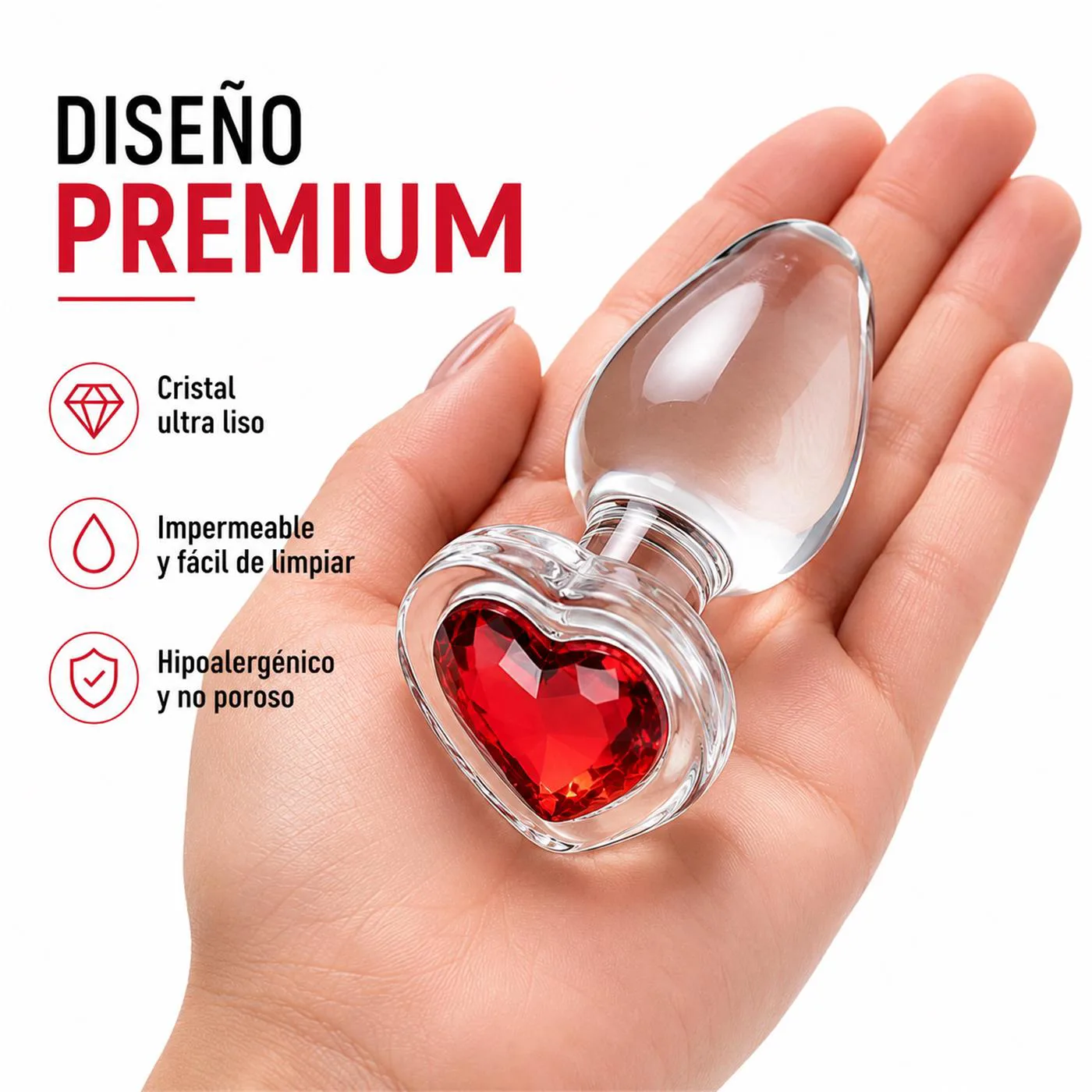 Glass Anal Plug Rosso Cuore Small - Imagen 5