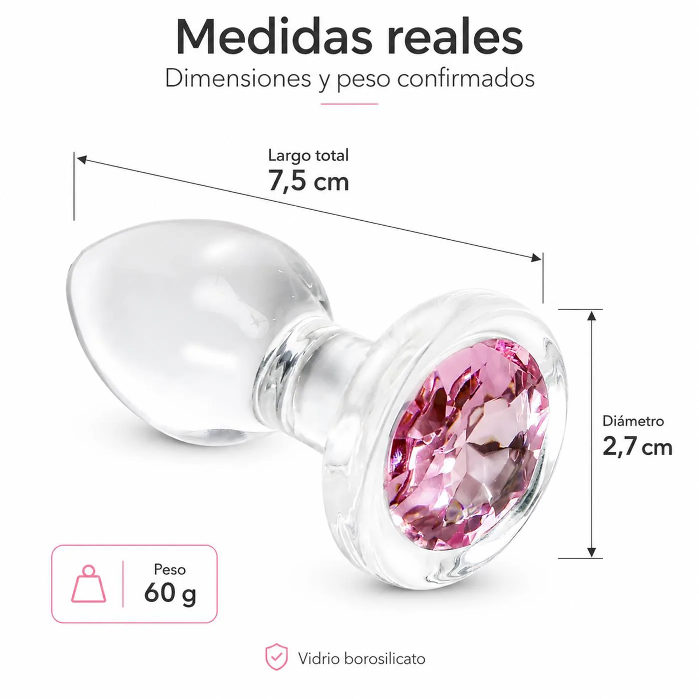 Glass Anal Plug Gemma Rosa Small - Imagen 9