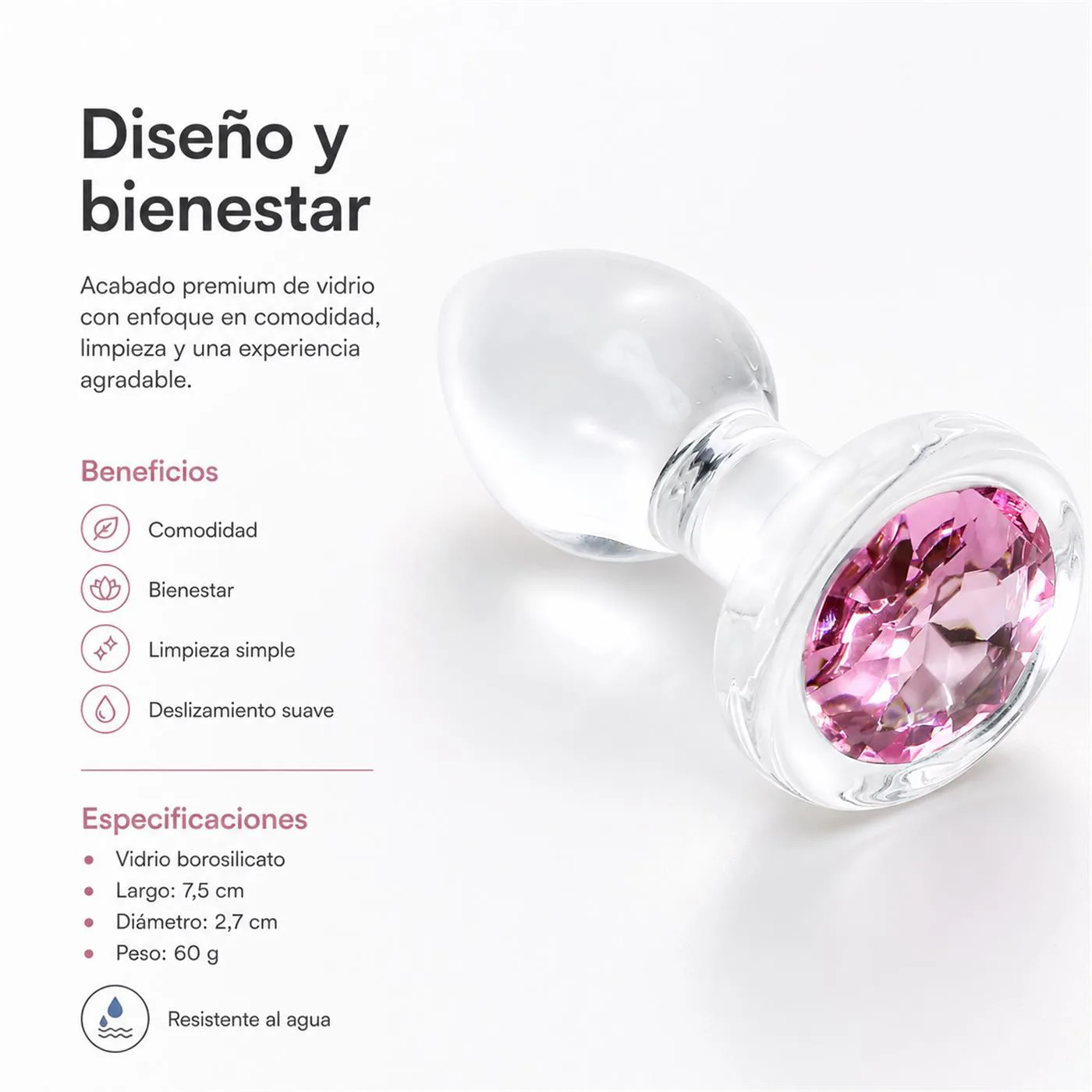 Glass Anal Plug Gemma Rosa Small - Imagen 8